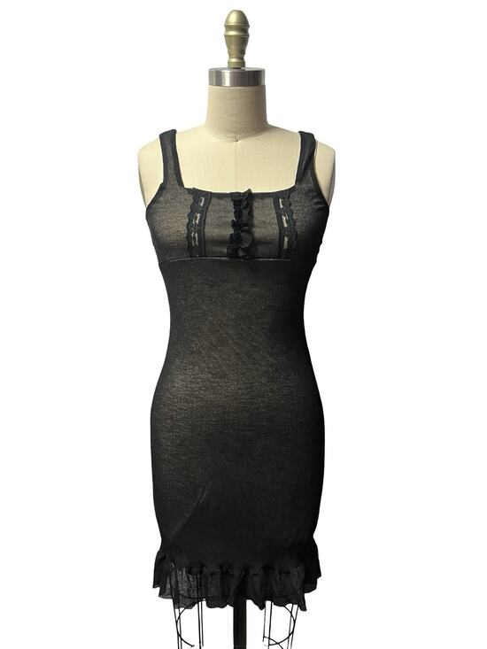 Rhapsody Dresses & Skirts - Y2k Babydoll Dress SZ S Milkmaid Goth Black Coquette Feminine Sheer Floral Mini